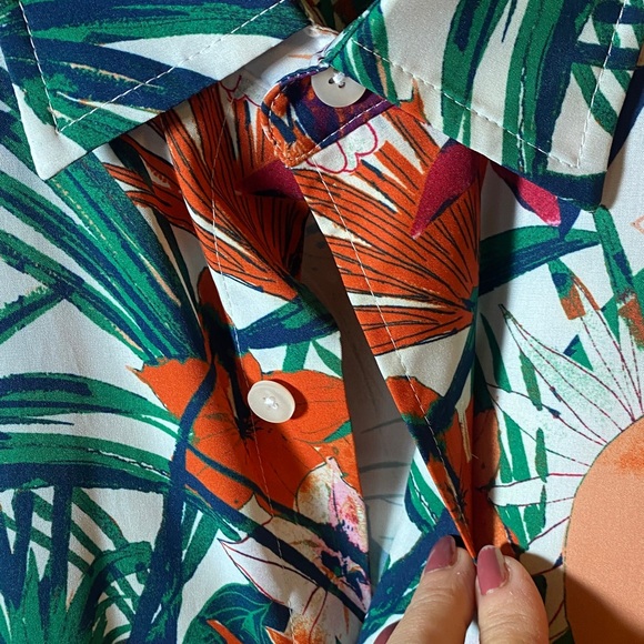 Caribbean Orange and Green Floral Men's Shirt - Picture 9 of 9